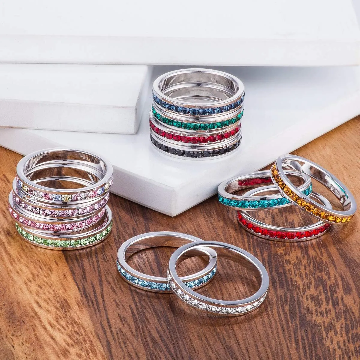 Stylish Birthstone Crystal Stackables Eternity Bands