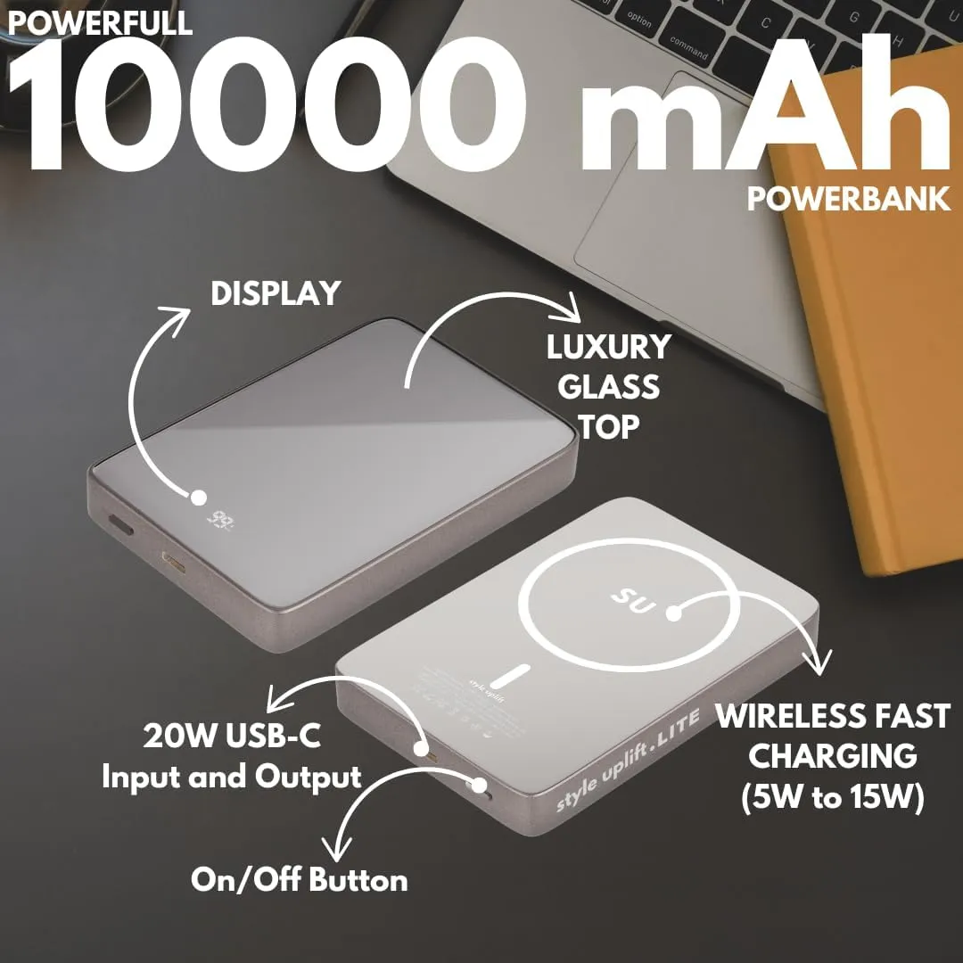 SU Lite Magnetic Power Bank 10000mAh, 20W Fast Charge USB-C, Wireless Charger, MagSafe Compatible, Support iPhone, Samsung, Google Pixel, AirPod, Slim 0.60" Lightweight Portable Charger with Carrybag