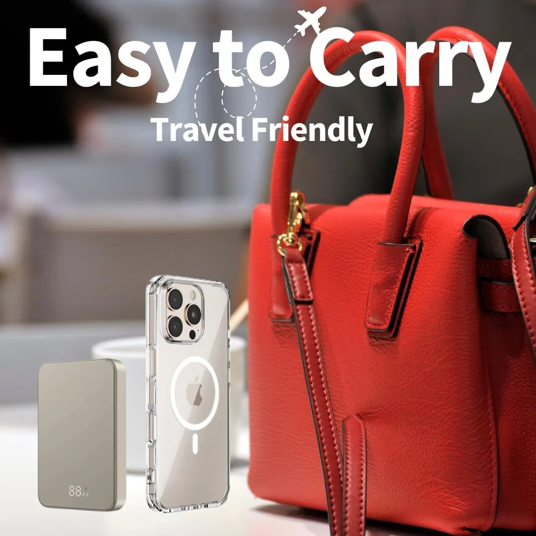 SU Lite Magnetic Power Bank 10000mAh, 20W Fast Charge USB-C, Wireless Charger, MagSafe Compatible, Support iPhone, Samsung, Google Pixel, AirPod, Slim 0.60" Lightweight Portable Charger with Carrybag