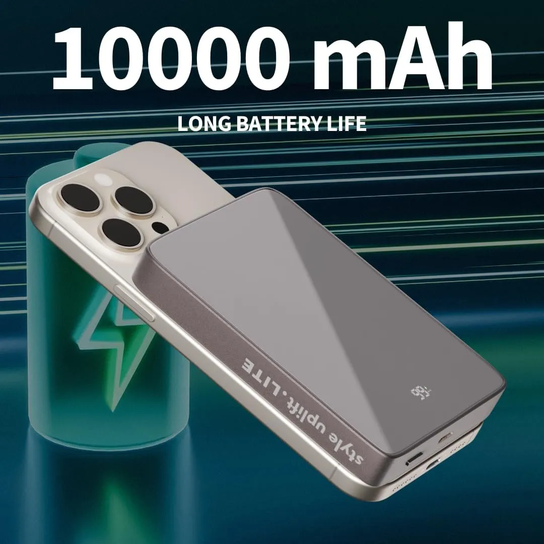 SU Lite Magnetic Power Bank 10000mAh, 20W Fast Charge USB-C, Wireless Charger, MagSafe Compatible, Support iPhone, Samsung, Google Pixel, AirPod, Slim 0.60" Lightweight Portable Charger with Carrybag