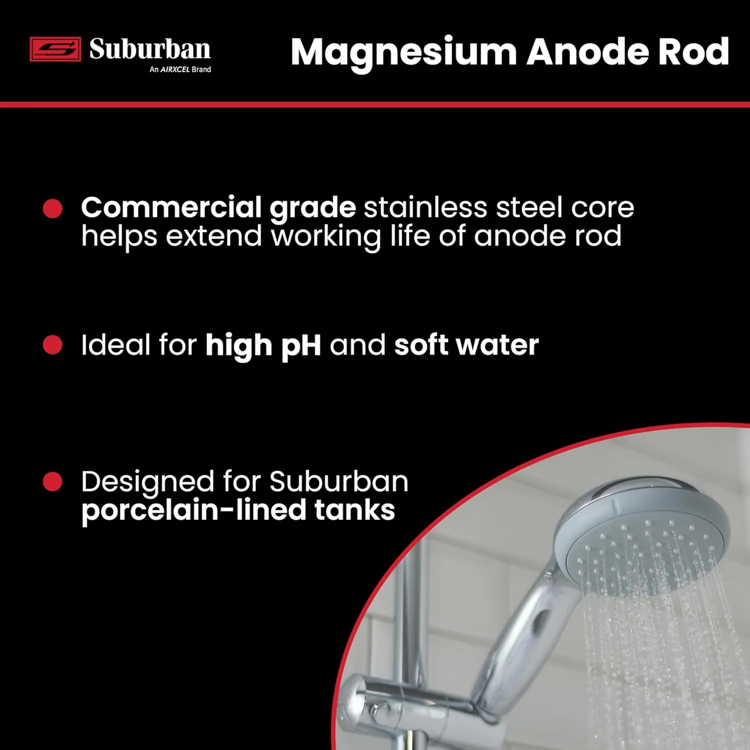 Suburban 2-Pack Magnesium Anode Rods for SW Models RV Tank Water Heaters, Stainless Steel Core, Extends Water Heater Tank Life (521421)