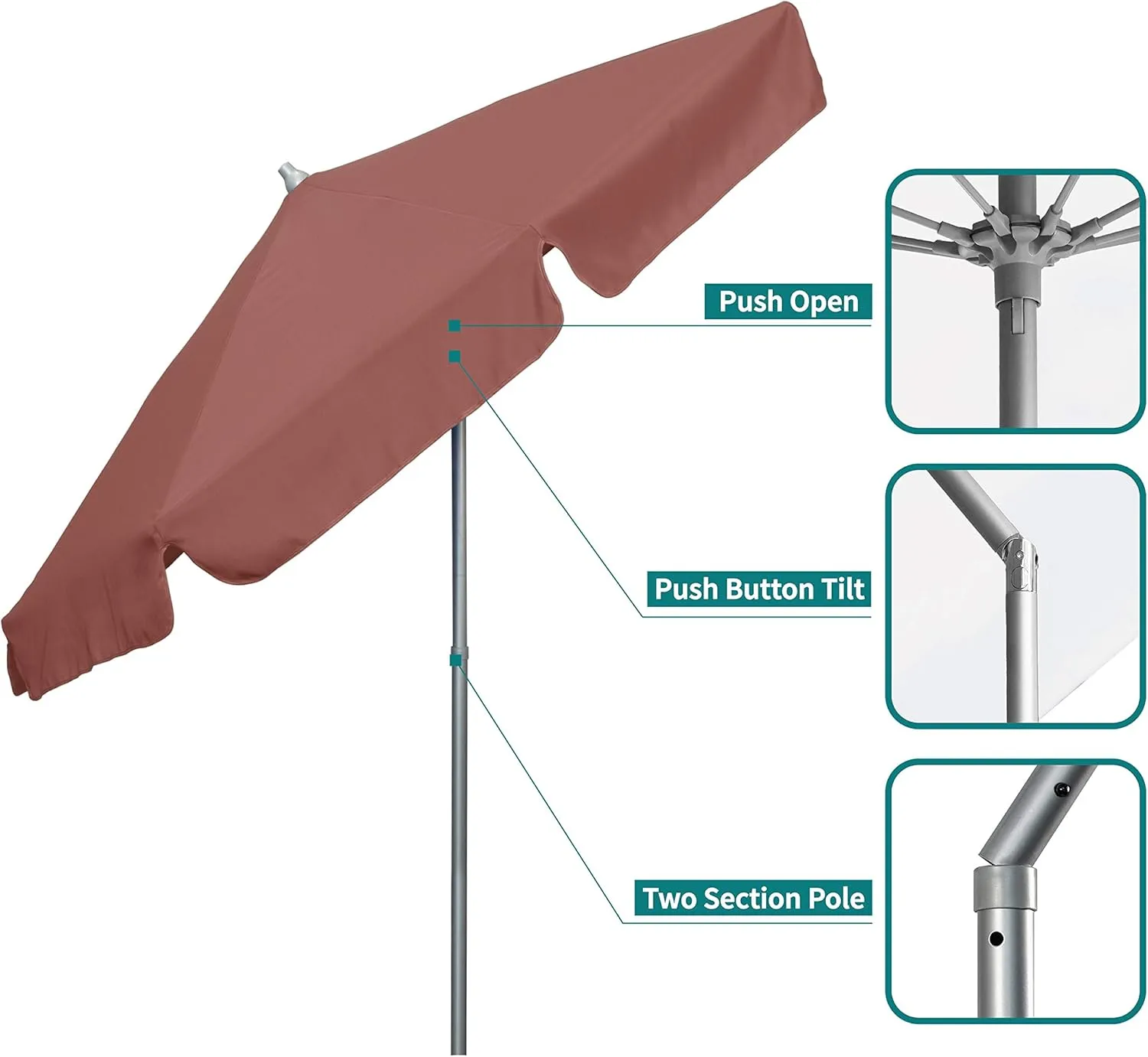 Sunline 7.5 ft x 8 Fiberglass Ribs Aluminum Pole Push Open Push Tilt Market Patio Umbrella