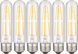 Sunlite LED Filament T10 Tubular Light Bulb, 6 Watts (60W Equivalent), 600 Lumens, Medium E26 Base, Dimmable, 128 mm, UL Listed, 2700K Soft White, 6 Pack