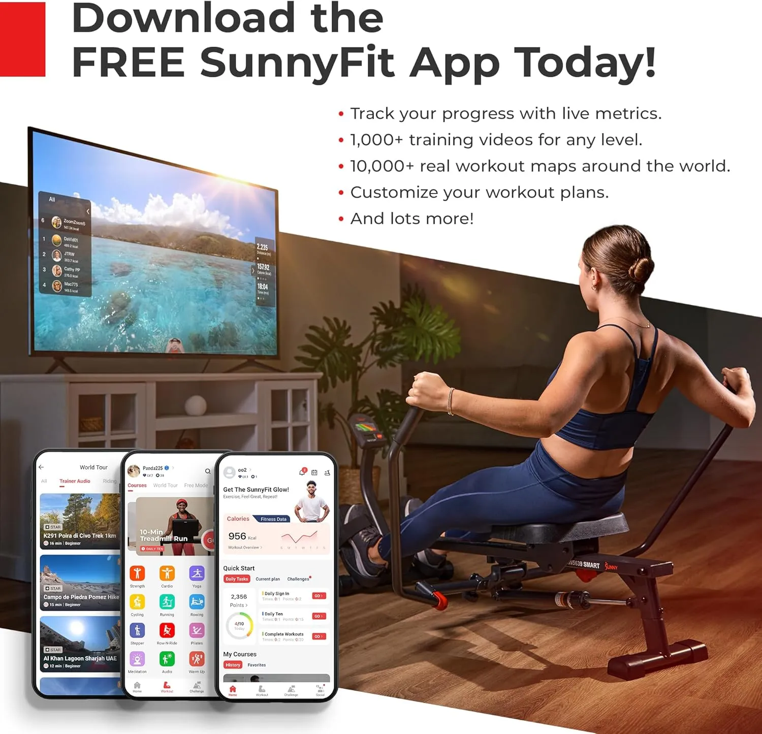 Sunny Health & Fitness Elite Water Rowing Machine with High Dynamic Resistance Vertical Tank, Low-Impact Full-Body Workout and Optional Free SunnyFit App Connectivity