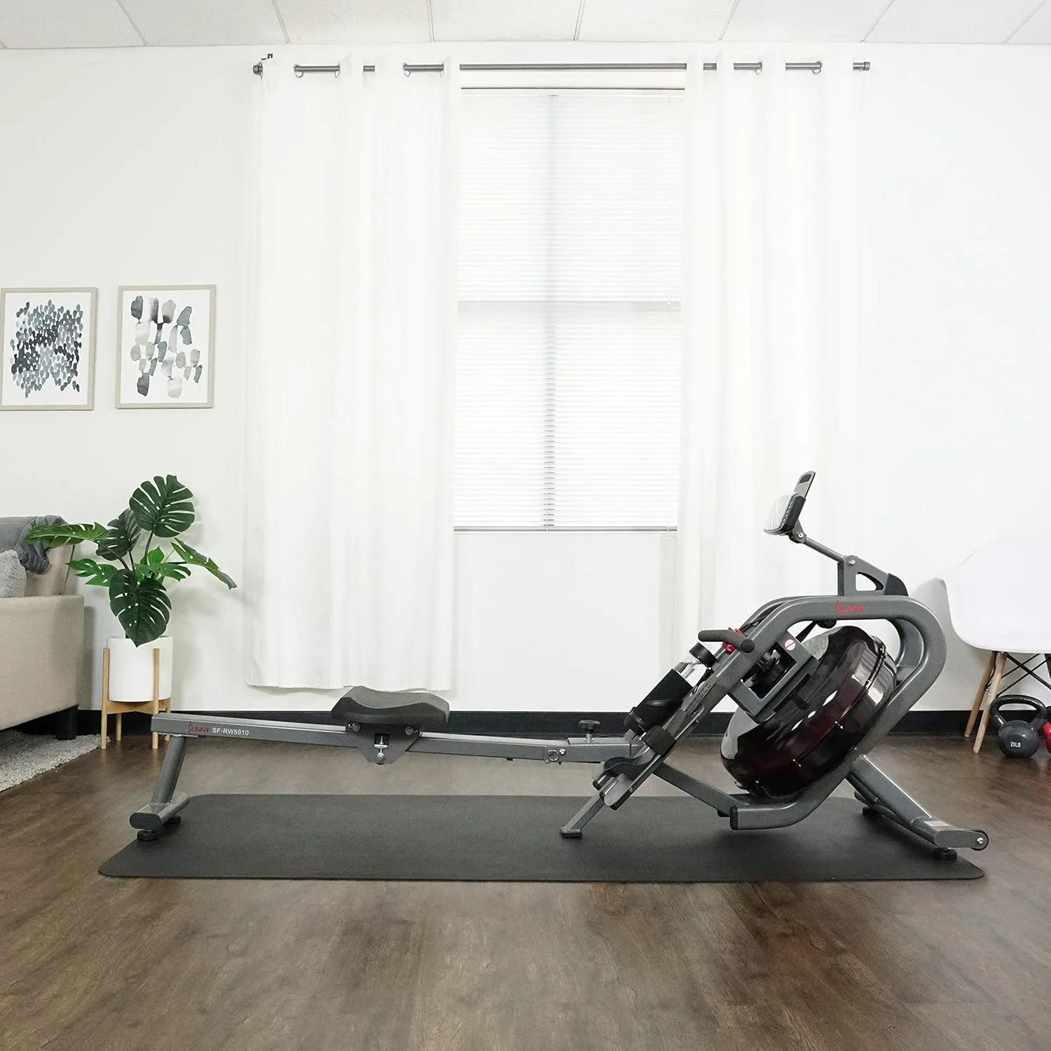 Sunny Health & Fitness Elite Water Rowing Machine with High Dynamic Resistance Vertical Tank, Low-Impact Full-Body Workout and Optional Free SunnyFit App Connectivity