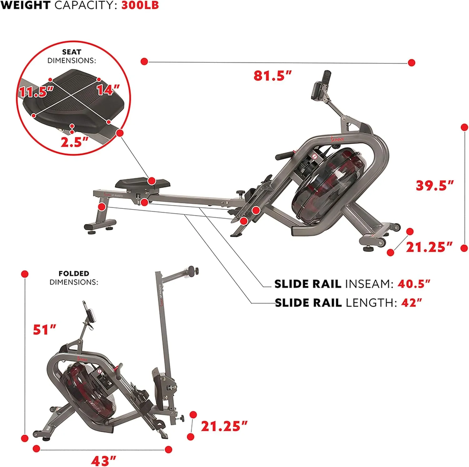 Sunny Health & Fitness Elite Water Rowing Machine with High Dynamic Resistance Vertical Tank, Low-Impact Full-Body Workout and Optional Free SunnyFit App Connectivity