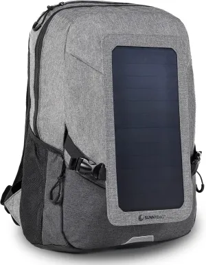 Sunnybag Explorer  6W Solar Backpack with Removable Panel, USB Port for Device Charging, 15.6 inch Laptop Compartment, 15 L Water-Resistant Gray-Black Daypack for Hiking, Camping, Travel, Commuting