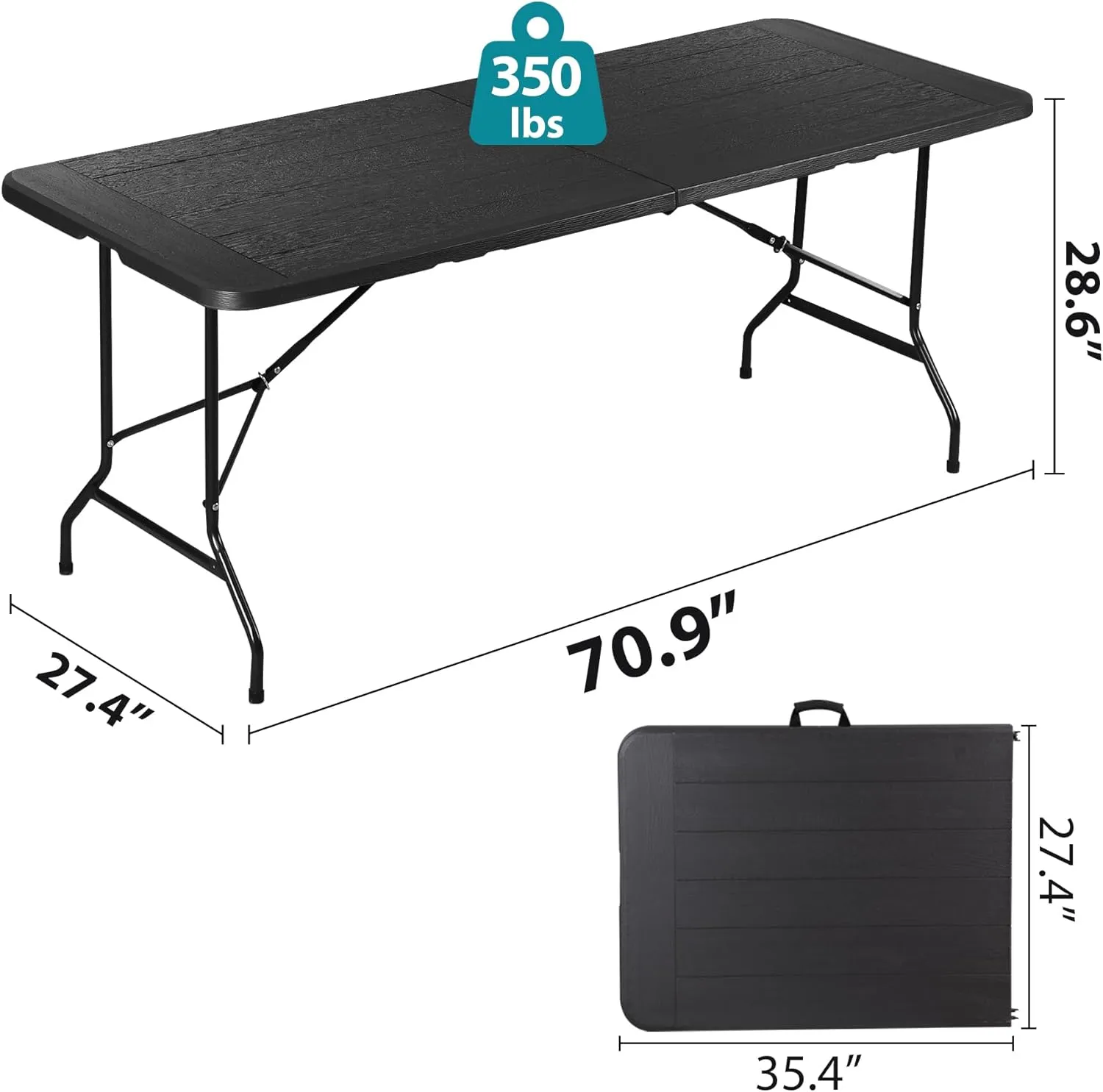SUPER DEAL 6FT Folding Table for Indoor Outdoor, Portable Heavy Duty Fold-in-Half Plastic Dining Picnic Party Camping Table with Carrying Handle, Black