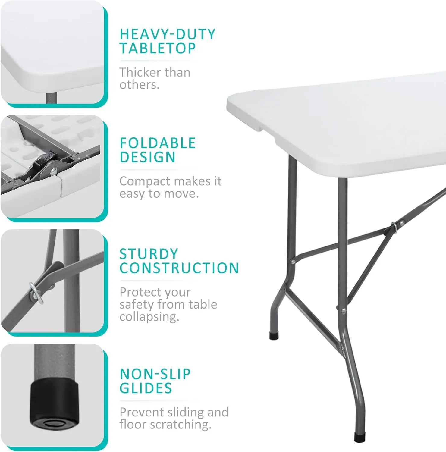 SUPER DEAL 6FT Folding Table for Indoor Outdoor, Portable Heavy Duty Fold-in-Half Plastic Dining Picnic Party Camping Table with Carrying Handle