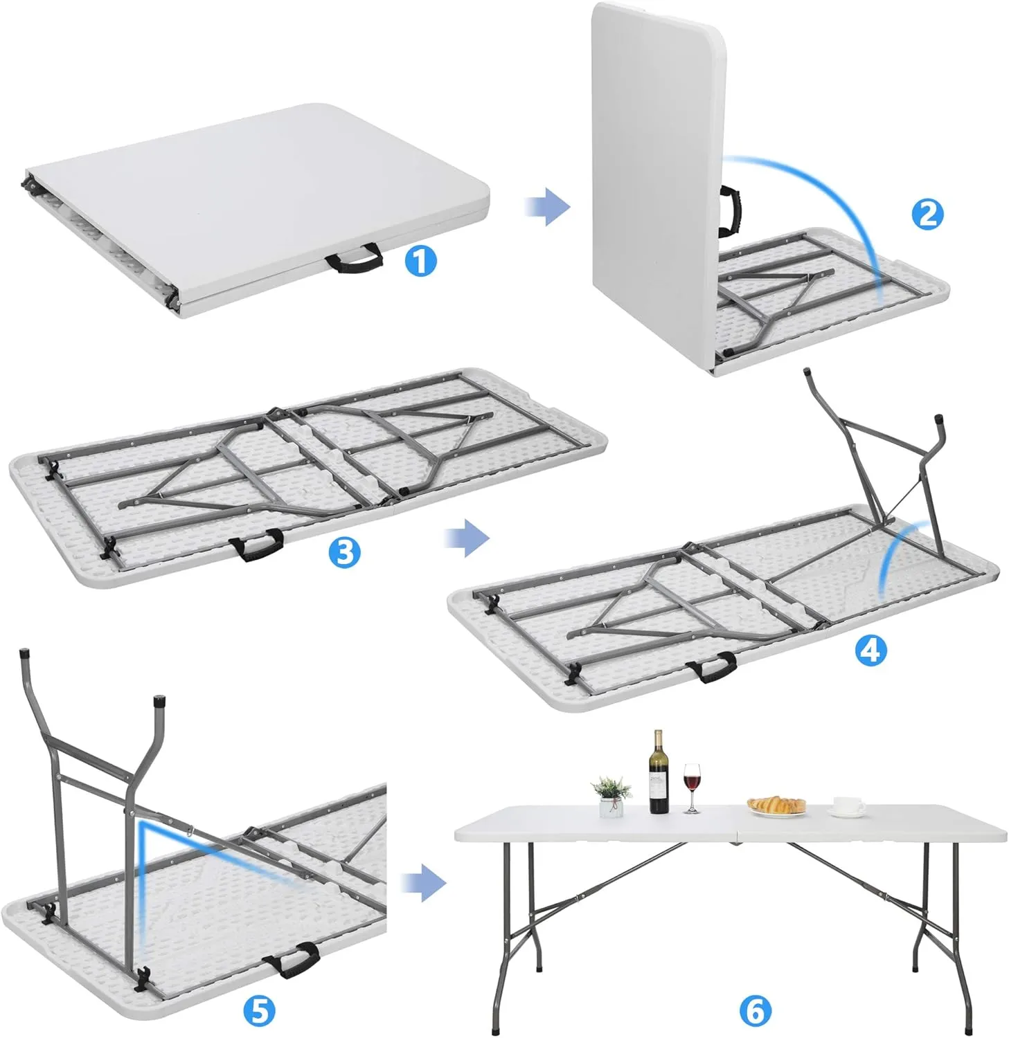 SUPER DEAL 6FT Folding Table for Indoor Outdoor, Portable Heavy Duty Fold-in-Half Plastic Dining Picnic Party Camping Table with Carrying Handle