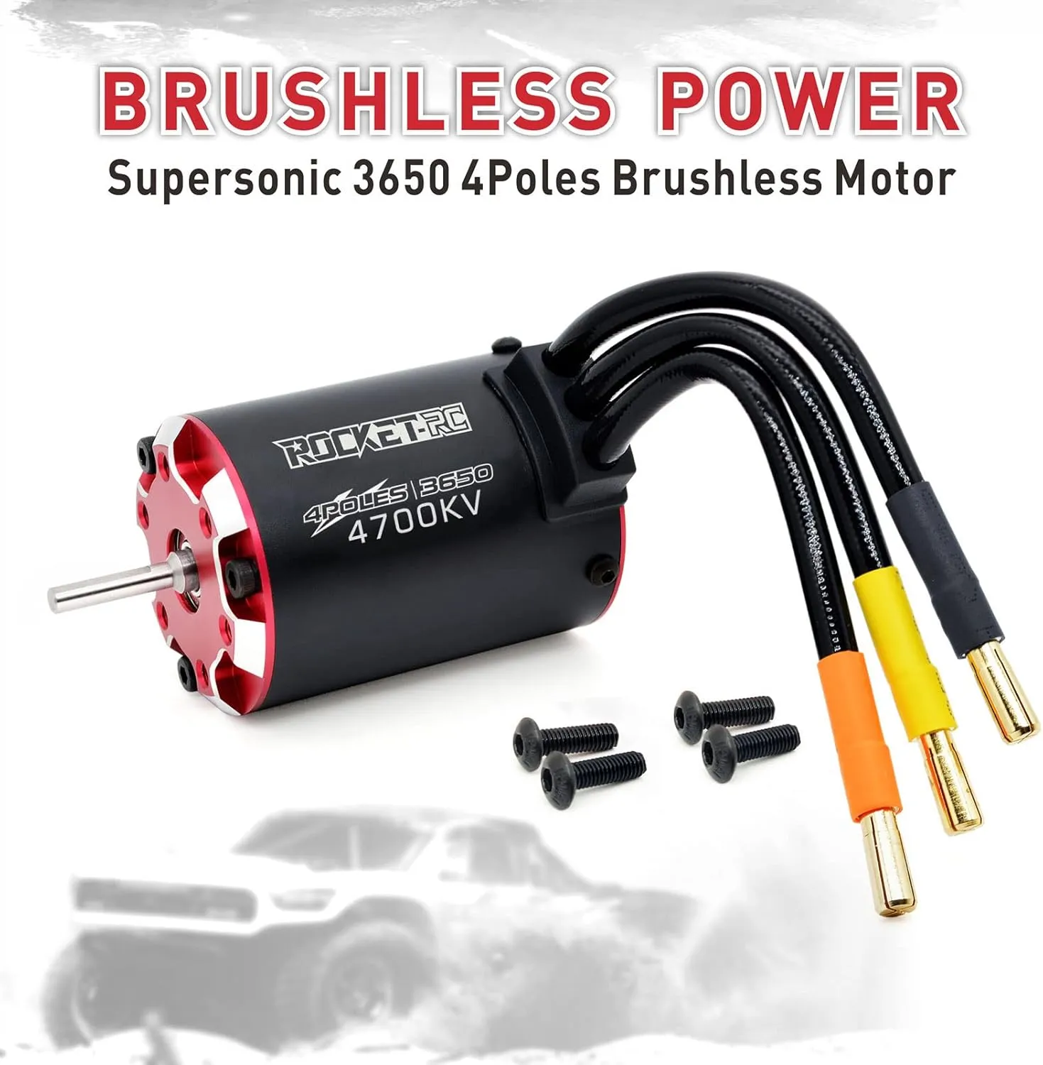 Surpass Hobby Supersonic 3650 4700kv, 4 Pole Brushless Sensor Motor, 3.175mm Bullet Black for 1/10 RC Car Vehicle