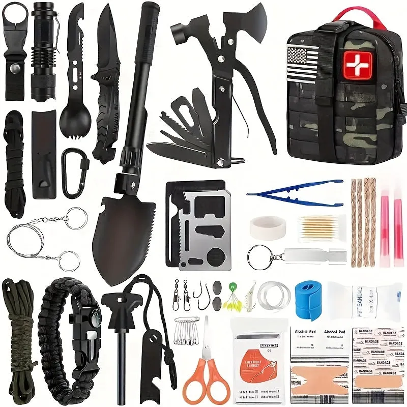 Survival, 142pcs Professional Survival Gear And Equipment With Molle Pouch.Outdoor Multifunctional Tool.for Men Dad Husband Who Likes Camping Outdoor Adventure