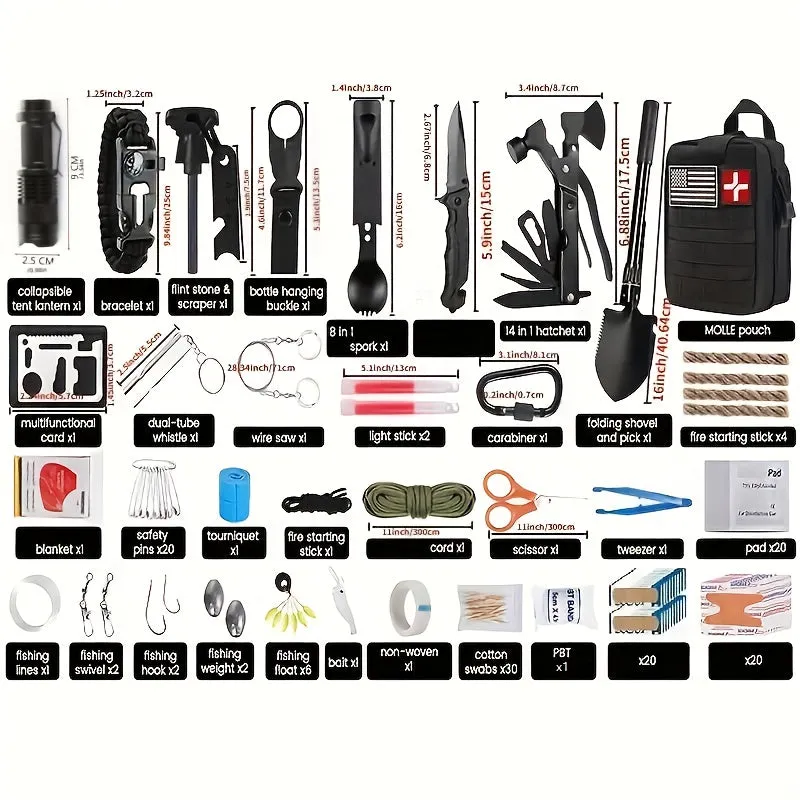 Survival, 142pcs Professional Survival Gear And Equipment With Molle Pouch.Outdoor Multifunctional Tool.for Men Dad Husband Who Likes Camping Outdoor Adventure