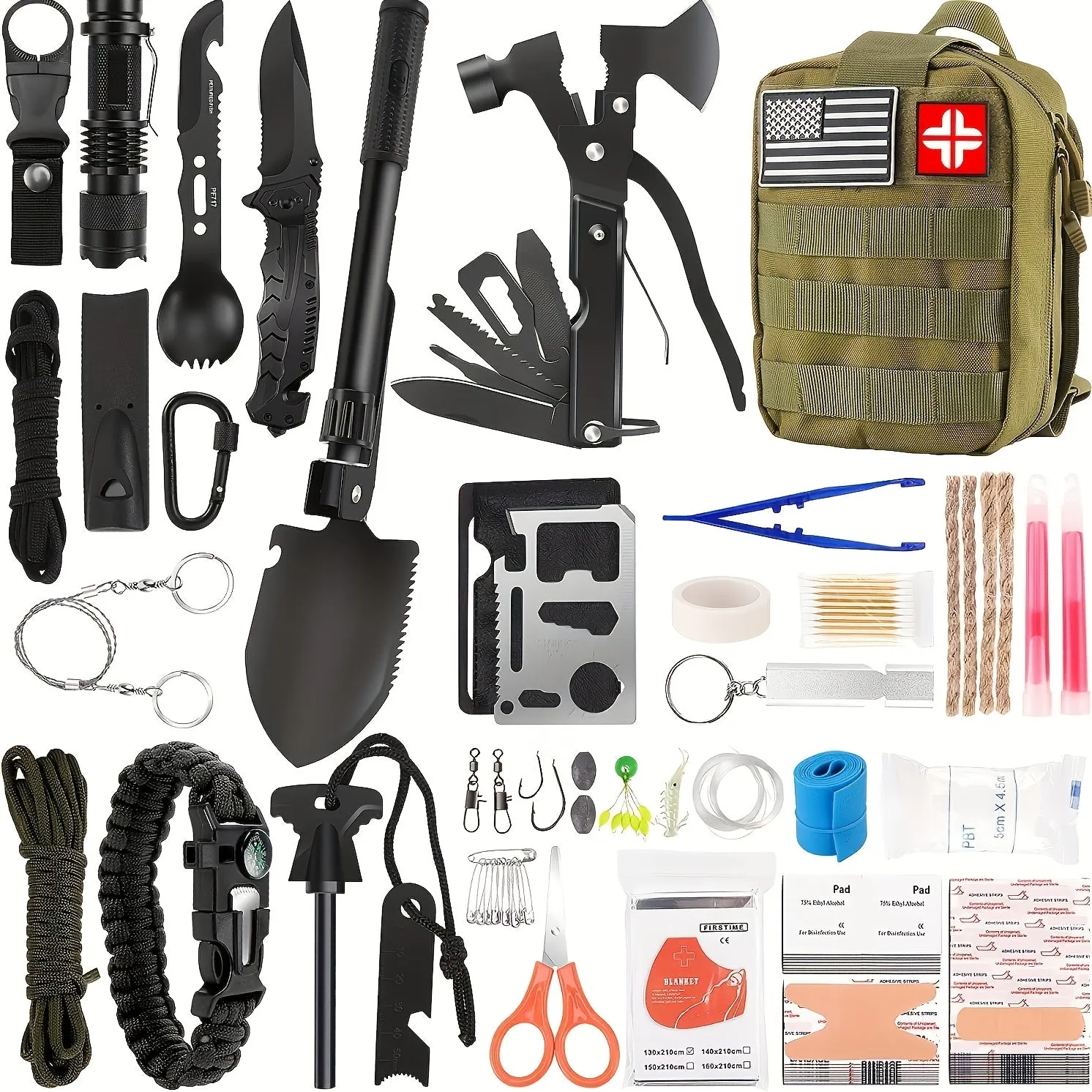 Survival, 142pcs Professional Survival Gear And Equipment With Molle Pouch.Outdoor Multifunctional Tool.for Men Dad Husband Who Likes Camping Outdoor Adventure