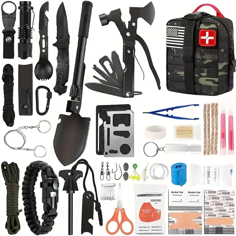 Survival, 142pcs Professional Survival Gear And Equipment With Molle Pouch.Outdoor Multifunctional Tool.for Men Dad Husband Who Likes Camping Outdoor Adventure