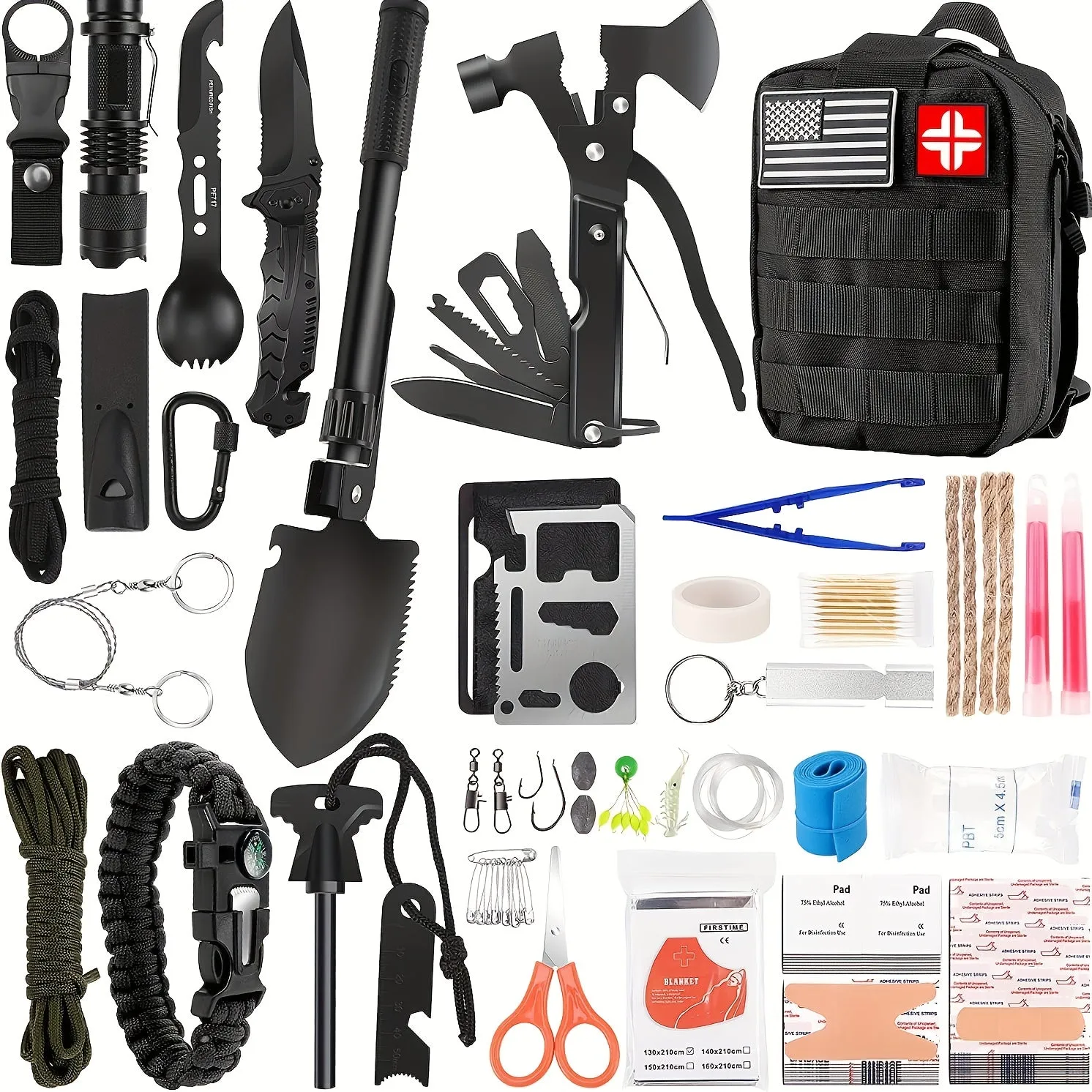 Survival, 142pcs Professional Survival Gear And Equipment With Molle Pouch.Outdoor Multifunctional Tool.for Men Dad Husband Who Likes Camping Outdoor Adventure