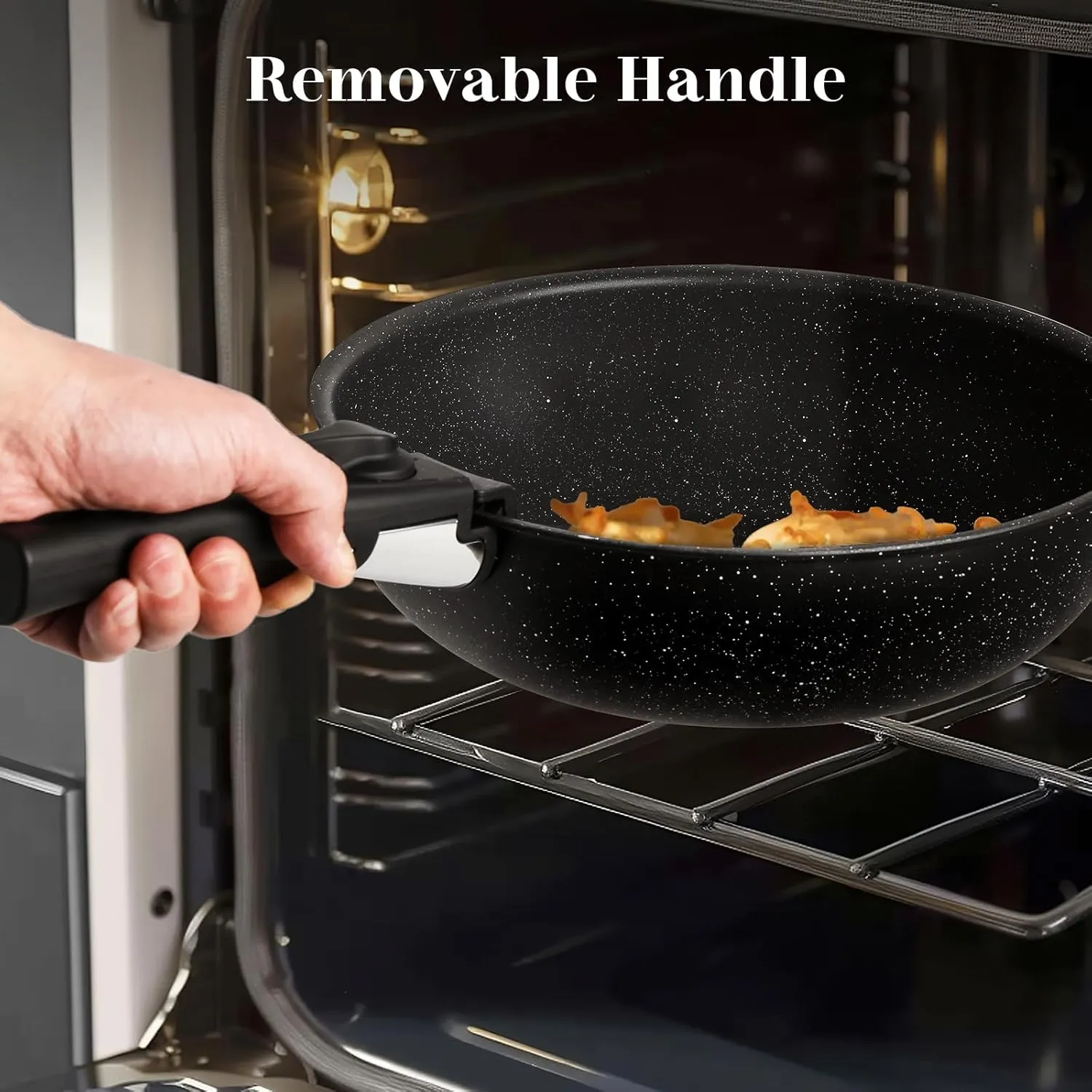 Sweetcrispy 12 pcs Pots and Pans Set, Nonstick Kitchen Induction Cookware Suit with Detachable Handle, Dishwasher Oven Safe, Black