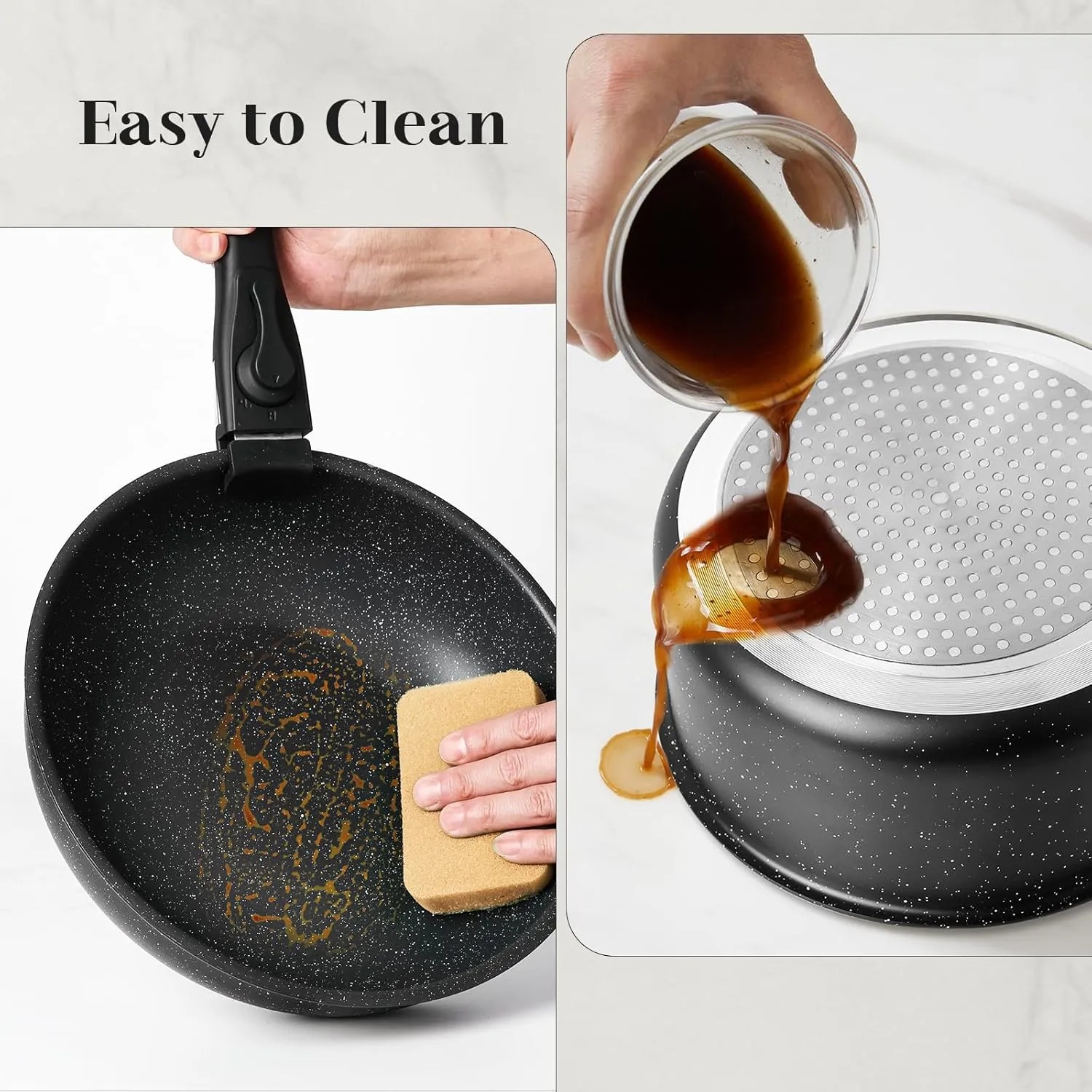 Sweetcrispy 12 pcs Pots and Pans Set, Nonstick Kitchen Induction Cookware Suit with Detachable Handle, Dishwasher Oven Safe, Black