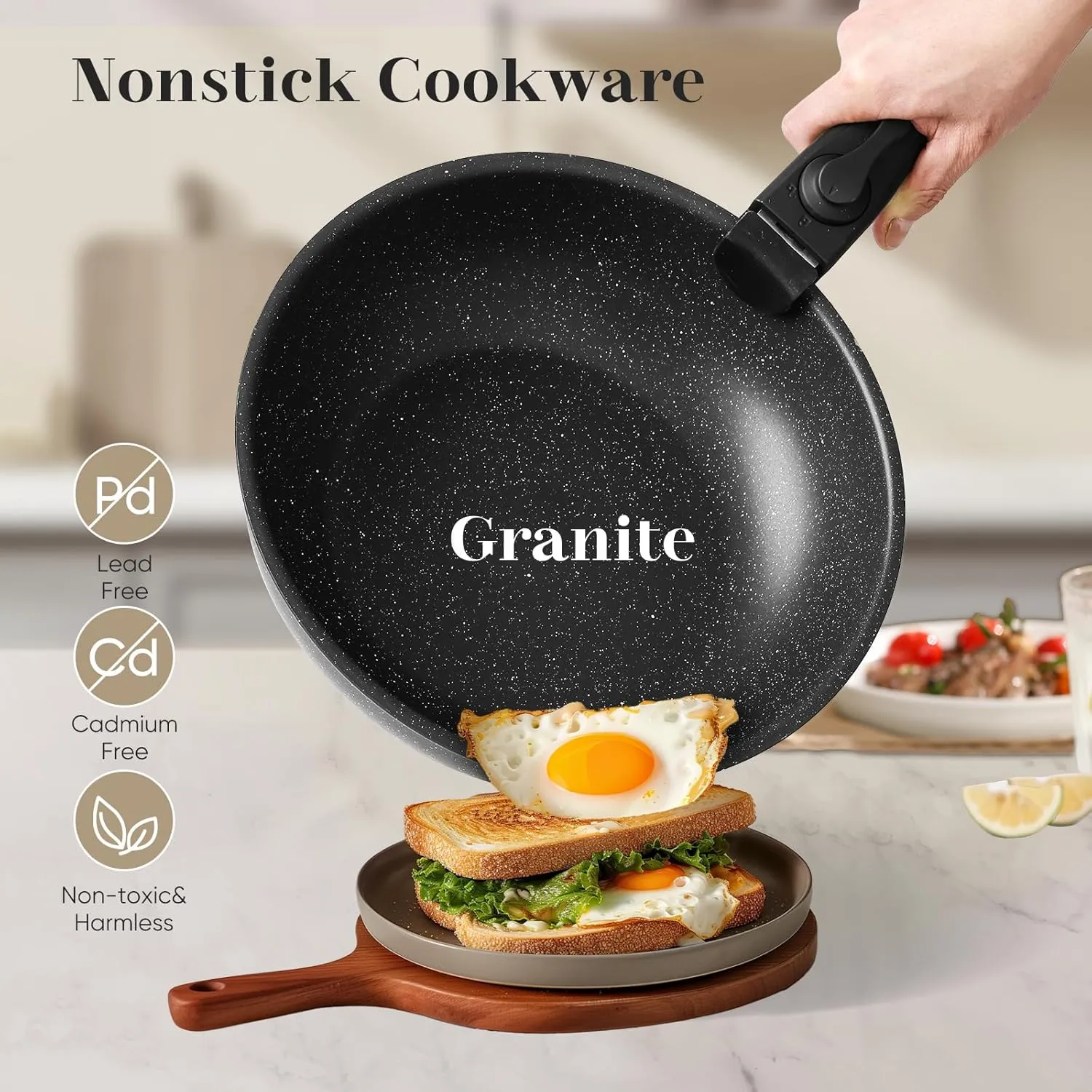 Sweetcrispy 12 pcs Pots and Pans Set, Nonstick Kitchen Induction Cookware Suit with Detachable Handle, Dishwasher Oven Safe, Black