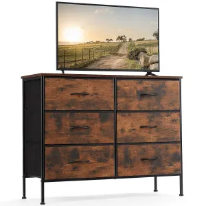 Sweetcrispy Dresser for Bedroom, TV Stand, 6-Drawer Fabric Storage Cabinet with Open Shelves, Console Table, Entertainment Center and Closet Organizers for Living Room Furniture, Brown