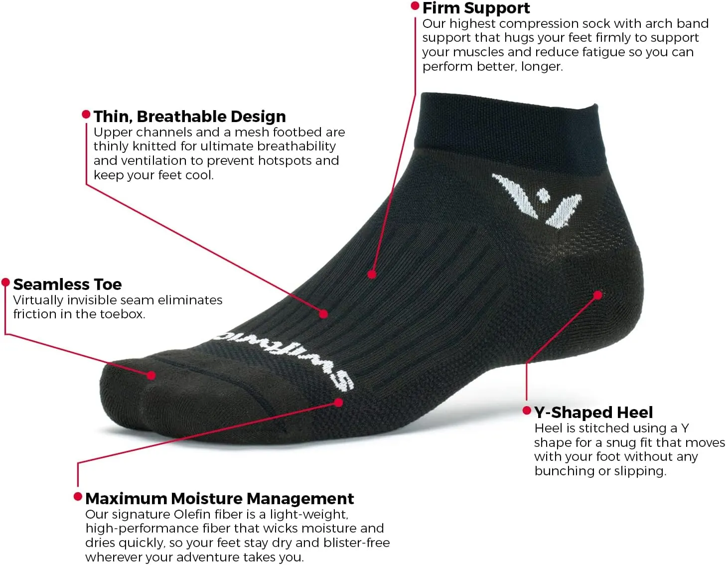 Swiftwick- ASPIRE QUARTER CREW Running & Cycling Socks, Lightweight, Compression Fit