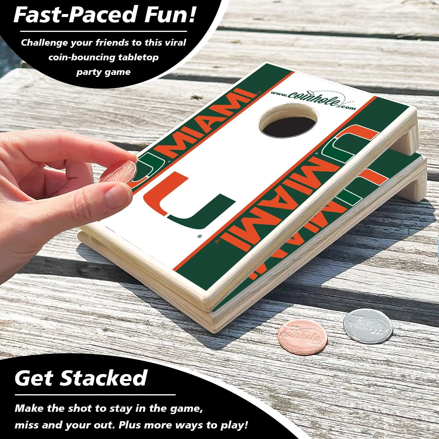 Tabletop Cornhole Game Set | Officially Licensed College Mini Football Cornhole Board Game | Includes Coins