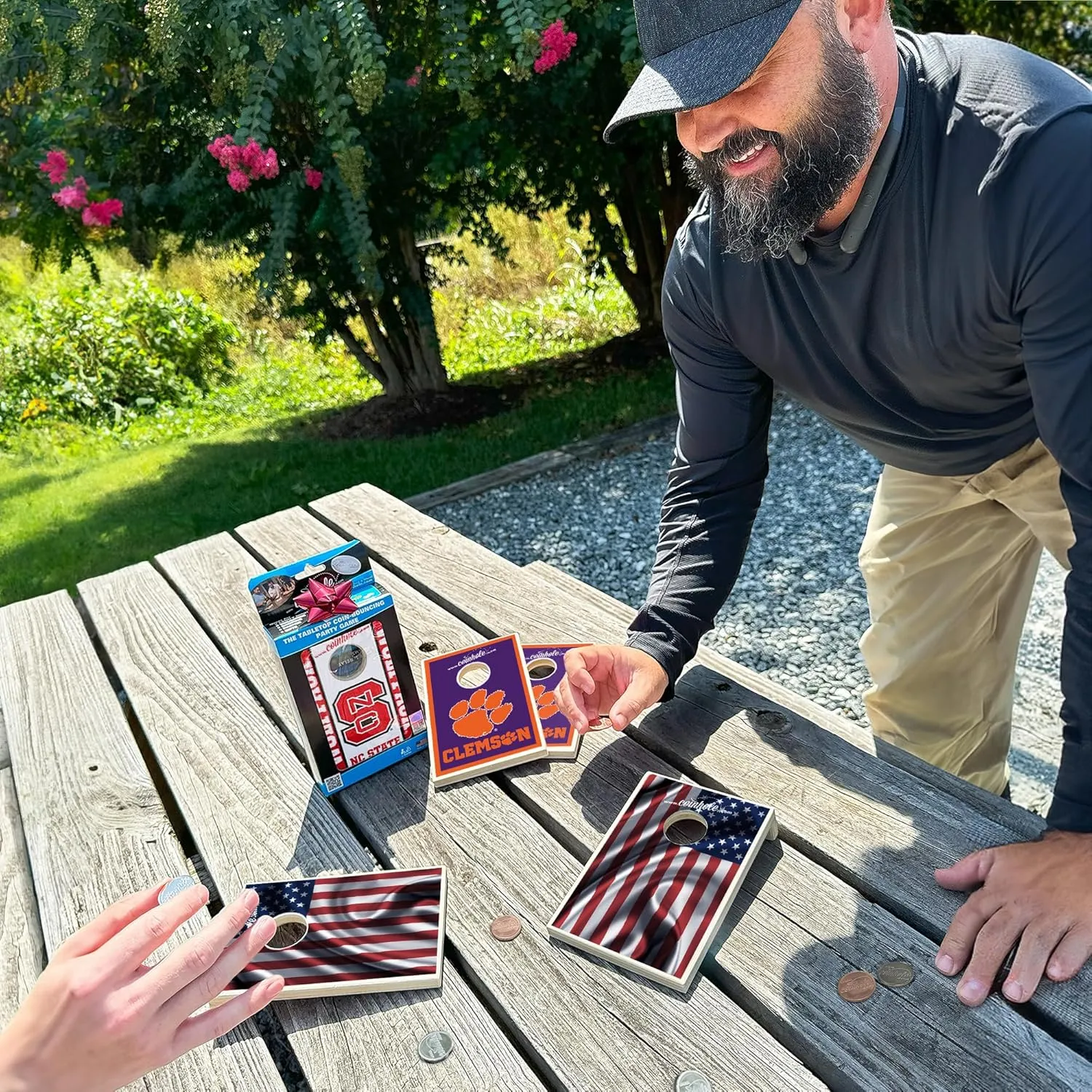 Tabletop Cornhole Game Set | Officially Licensed College Mini Football Cornhole Board Game | Includes Coins