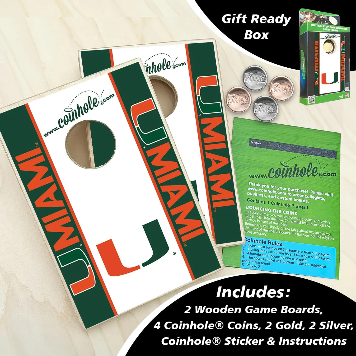 Tabletop Cornhole Game Set | Officially Licensed College Mini Football Cornhole Board Game | Includes Coins