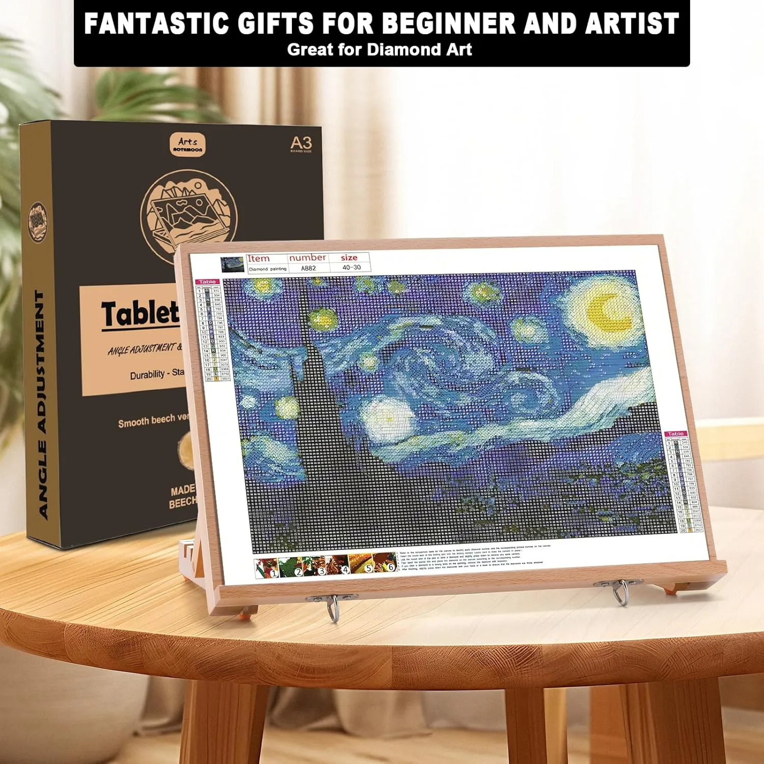 Tabletop Easel for Painting, 16.5"x12" Adjustable Portable Beechwood Drawing Board with Detachable Strap, Drawing Art Easel for Sketching and Diamond Art