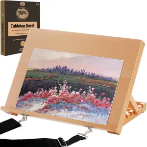 Tabletop Easel for Painting, 16.5"x12" Adjustable Portable Beechwood Drawing Board with Detachable Strap, Drawing Art Easel for Sketching and Diamond Art