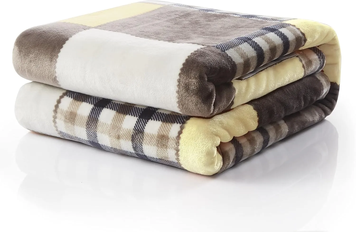 Tache Plaid Brown Yellow Fall Throw Blanket - Buttermilk Farmhouse Checkered Patchwork Super Soft Micro Fleece Plush Lightweight Dual-Sided Decorative Bed Blanket - 90 x 90 inch Full/Queen