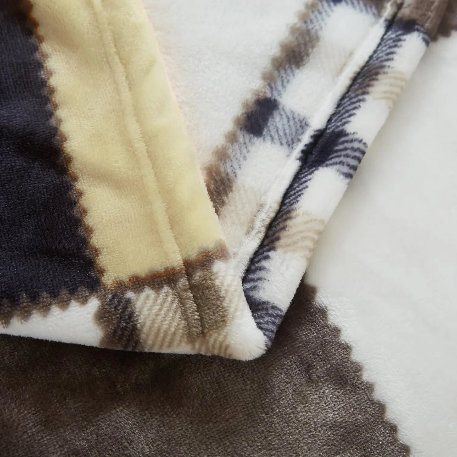 Tache Plaid Brown Yellow Fall Throw Blanket - Buttermilk Farmhouse Checkered Patchwork Super Soft Micro Fleece Plush Lightweight Dual-Sided Decorative Bed Blanket - 90 x 90 inch Full/Queen
