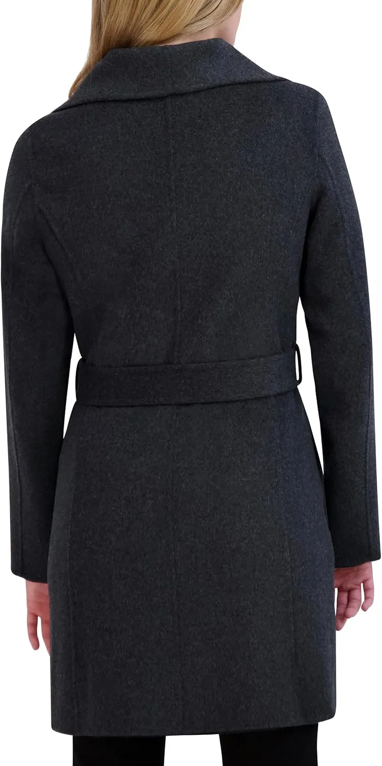 Tahari Women's Lightweight Wool Wrap Coat with Tie Belt