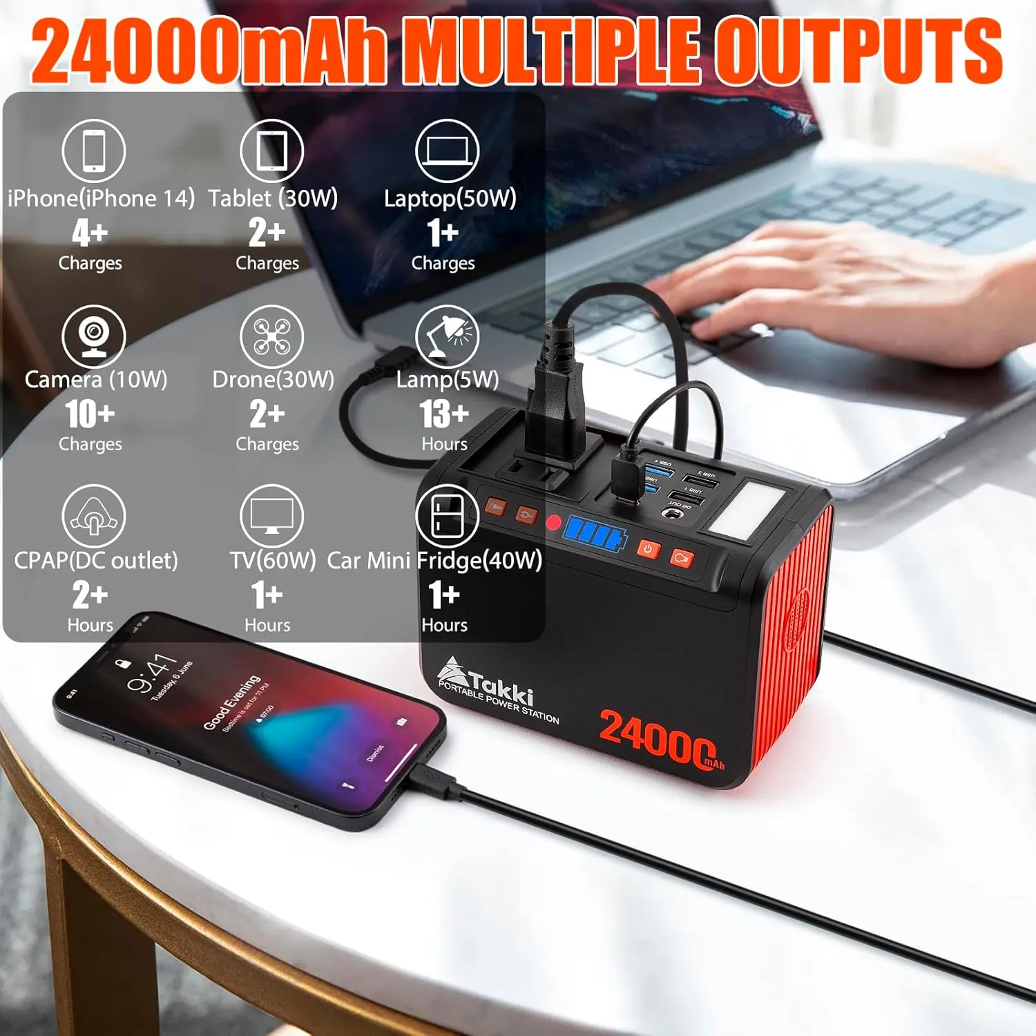 Takki 88.8Wh Portable Power Station Lithium Battery Solar Generator Power Bank with 120W Peak AC Outlet Battery Backup for Camping Home Use Emergency(Solar Panel Optional)