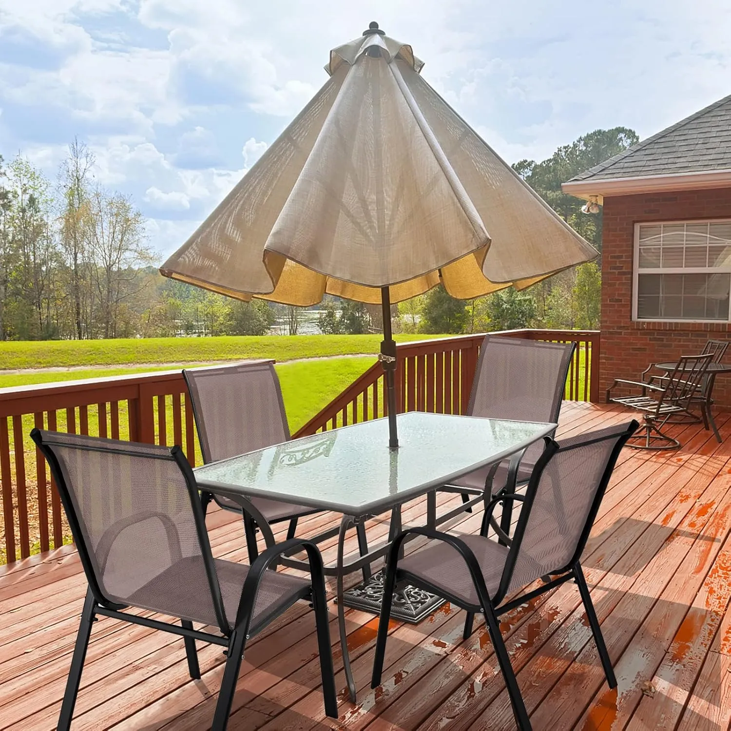 Tangkula 4 Pieces Patio Dining Chairs, Outdoor Stackable All Weather Heavy Duty Dining Chairs Set with Armrests, Support 330 LBS, for Poolside, Backyard, Garden, Deck, Front Porch (Brown)