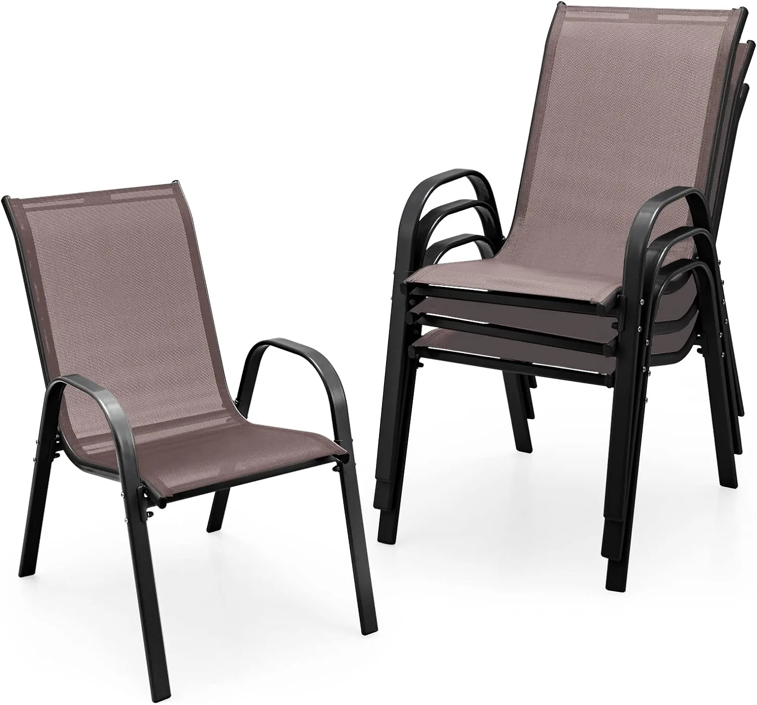 Tangkula 4 Pieces Patio Dining Chairs, Outdoor Stackable All Weather Heavy Duty Dining Chairs Set with Armrests, Support 330 LBS, for Poolside, Backyard, Garden, Deck, Front Porch (Brown)
