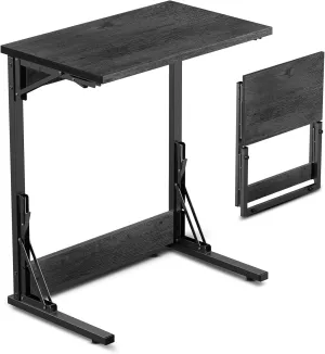 Tatub 24" Folding C Shaped End Table, Small Sofa Side Laptop Desk, Couch TV Tray Table for Living Room, Bedroom, Gray
