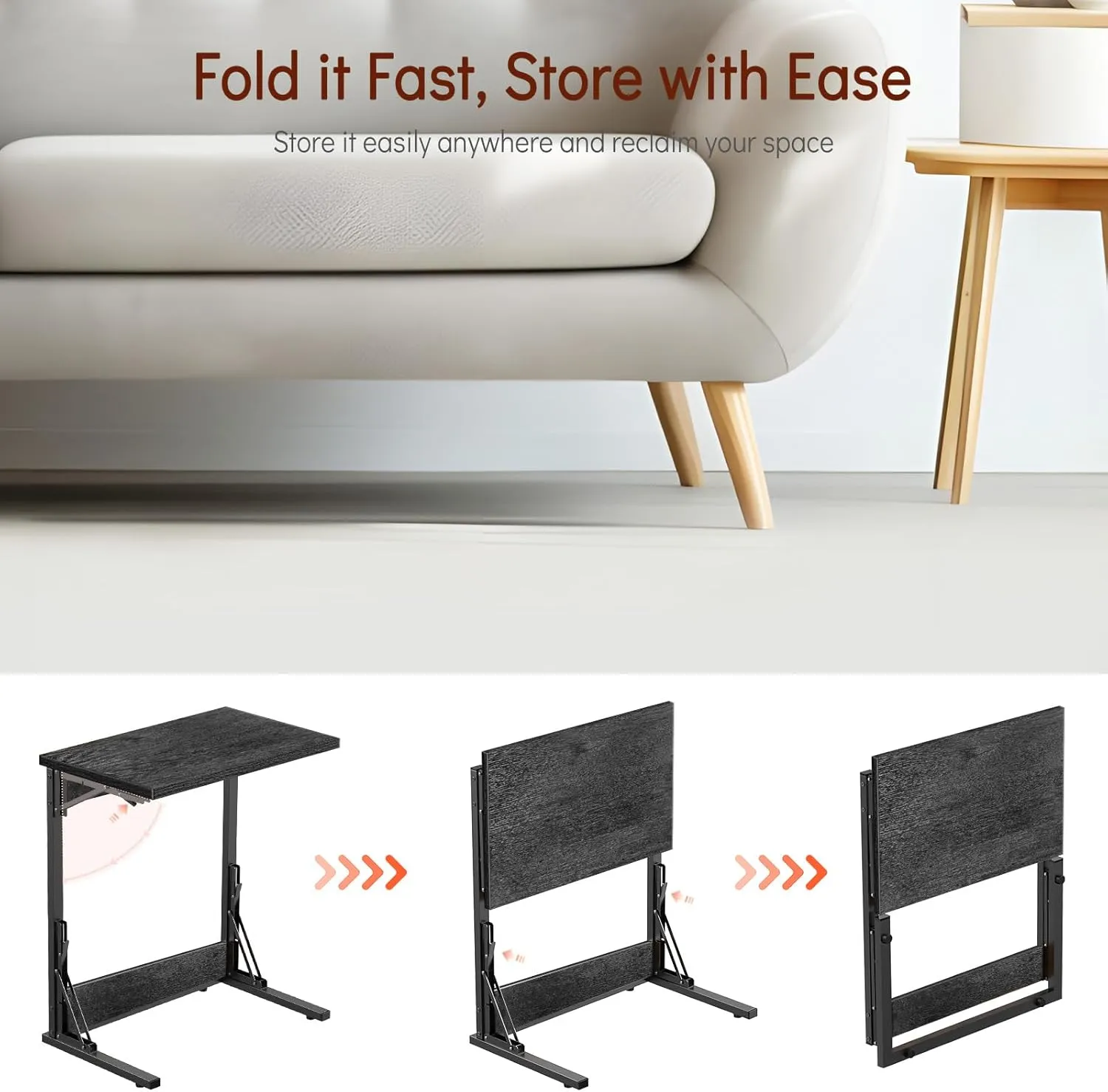Tatub 24" Folding C Shaped End Table, Small Sofa Side Laptop Desk, Couch TV Tray Table for Living Room, Bedroom, Gray