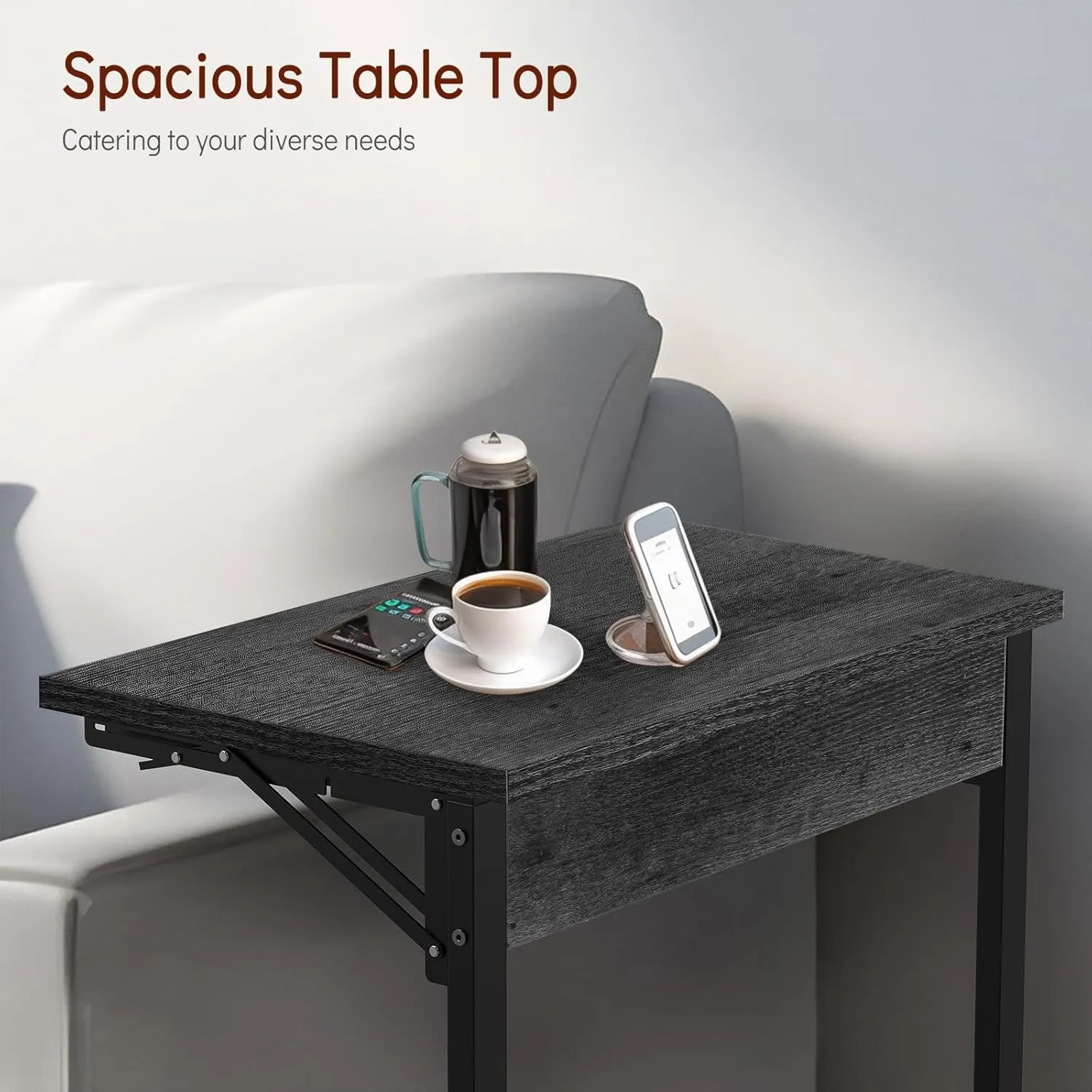 Tatub 24" Folding C Shaped End Table, Small Sofa Side Laptop Desk, Couch TV Tray Table for Living Room, Bedroom, Gray