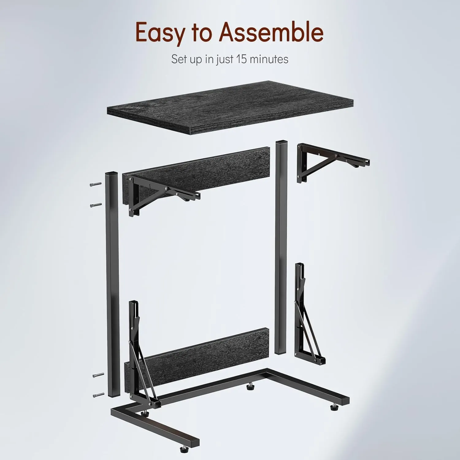 Tatub 24" Folding C Shaped End Table, Small Sofa Side Laptop Desk, Couch TV Tray Table for Living Room, Bedroom, Gray
