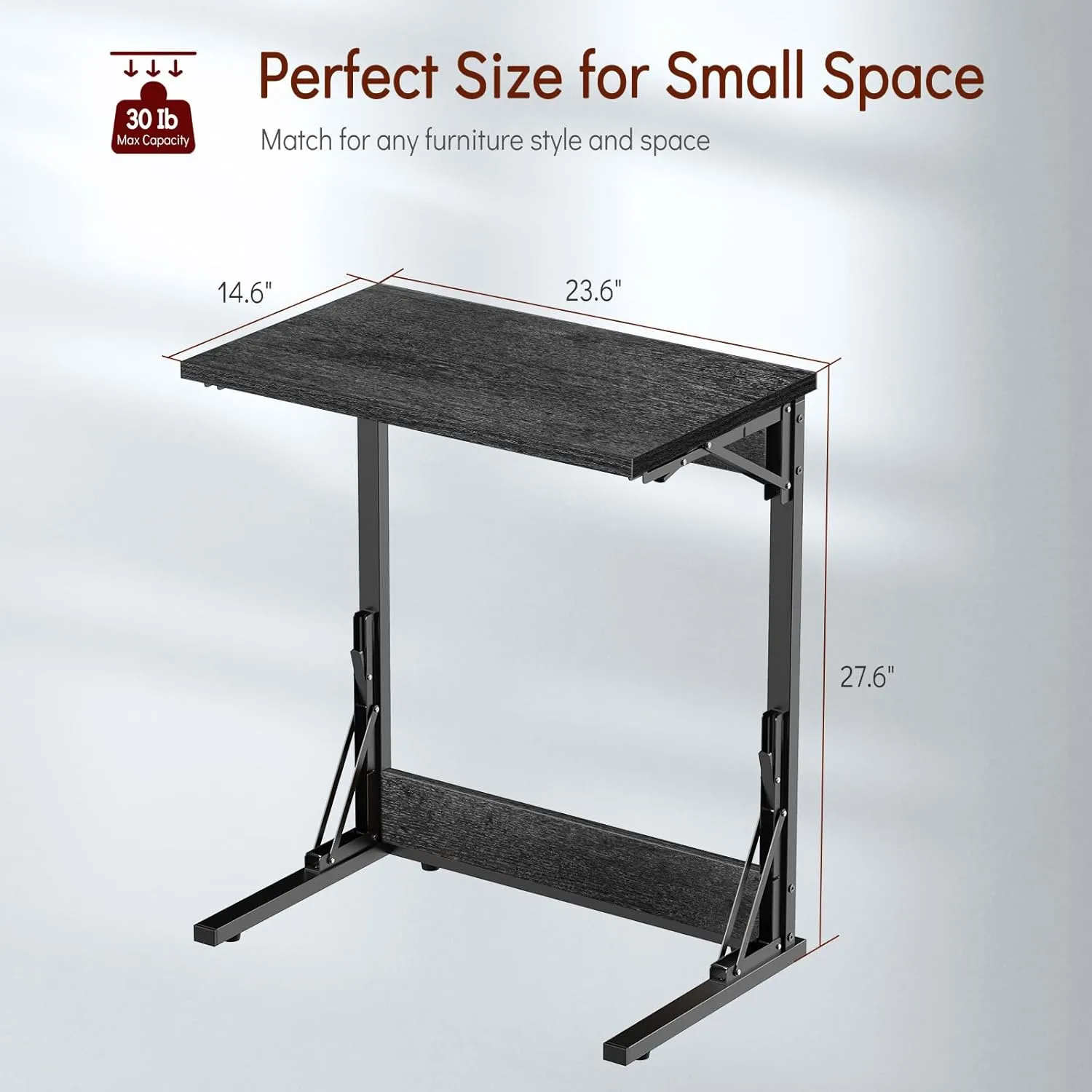 Tatub 24" Folding C Shaped End Table, Small Sofa Side Laptop Desk, Couch TV Tray Table for Living Room, Bedroom, Gray