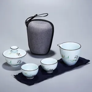 Tea Set Ceramic Portable Teapot Set Travel Gaiwan Tea Cups of Tea Ceremony Teacup Fine Gift with Travel Bag (A) (B)