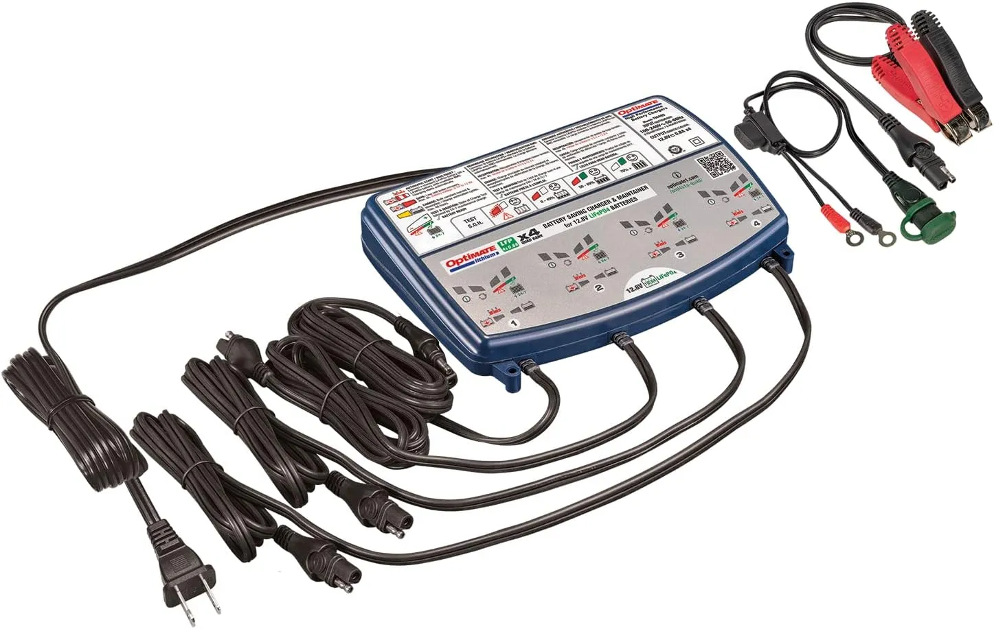 TECMATE Optimate Lithium 4s 0.8A Quad Bank, TM485, 8-Step 4x12.8V 0.8A Lithium Expert Battery Saving Charger & Maintainer