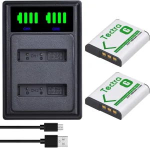 Tectra 2-Pack NP-BG1 NP-FG1 Battery and LED Dual Charger for Sony Cyber-Shot DSC-H7, DSC-H9, DSC-H10, DSC-H20, DSC-H50, DSC-H55, DSC-H70, DSC-H90, DSC-HX5V, DSC-HX9V, DSC-HX10V