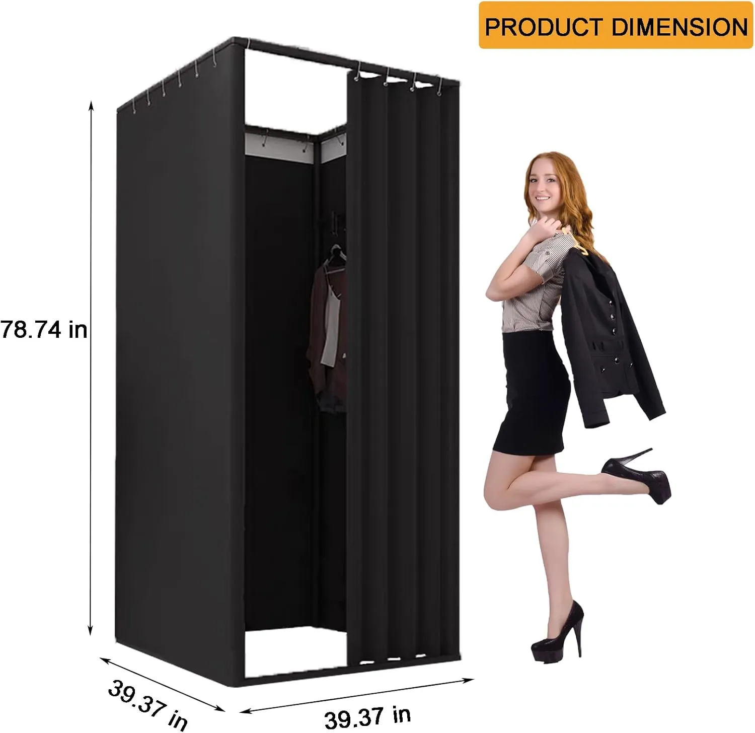 TEENKON Pop up Clothing Store Fitting Room, Portable Changing Room with Shading Curtain Used in Office, Mall, Boutique, Home, Movable Temporary Mobile Privacy Protection (Black, 39x39x79 inches)