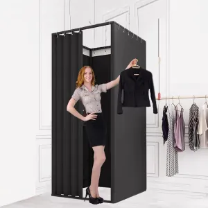 TEENKON Pop up Clothing Store Fitting Room, Portable Changing Room with Shading Curtain Used in Office, Mall, Boutique, Home, Movable Temporary Mobile Privacy Protection (Black, 39x39x79 inches)