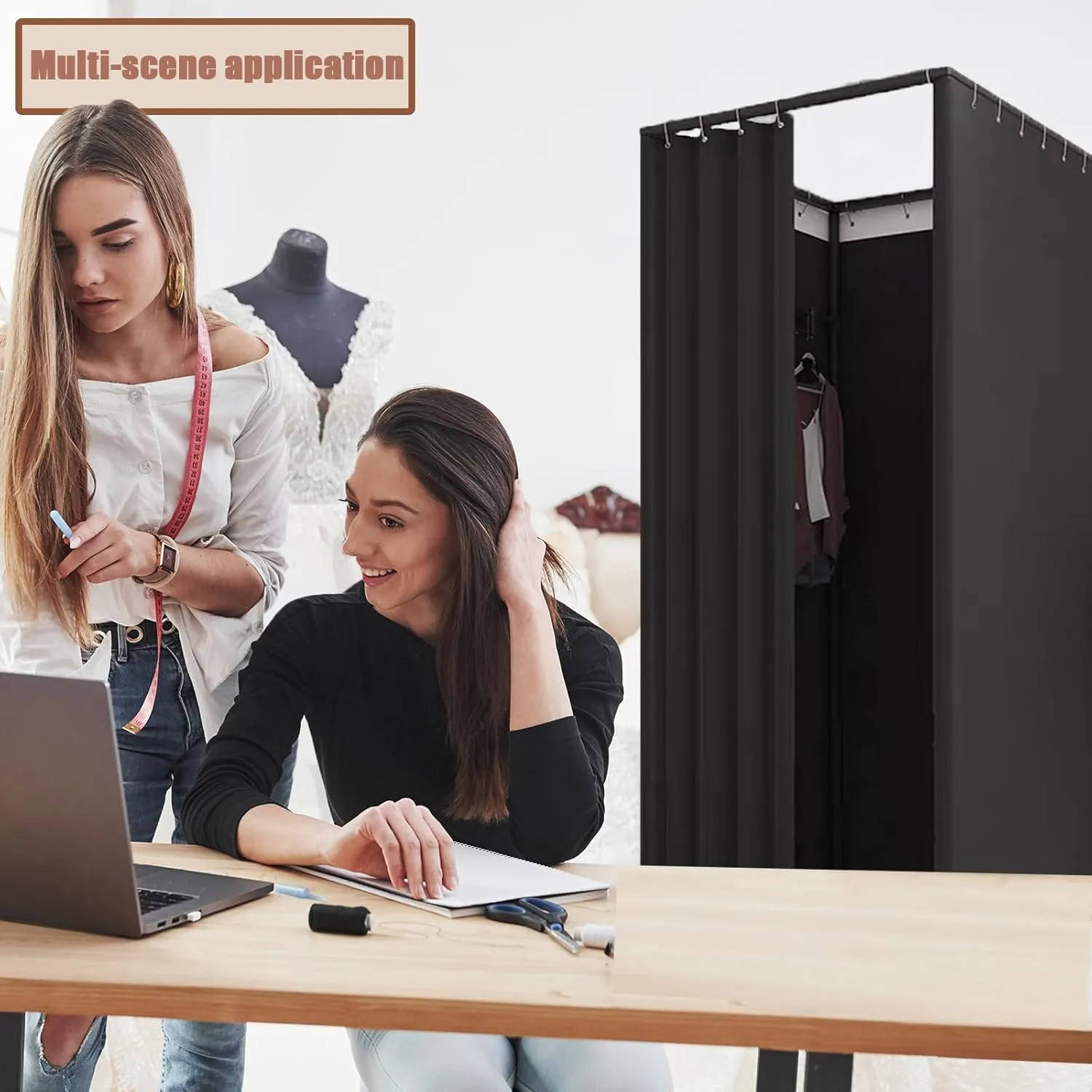 TEENKON Pop up Clothing Store Fitting Room, Portable Changing Room with Shading Curtain Used in Office, Mall, Boutique, Home, Movable Temporary Mobile Privacy Protection (Black, 39x39x79 inches)