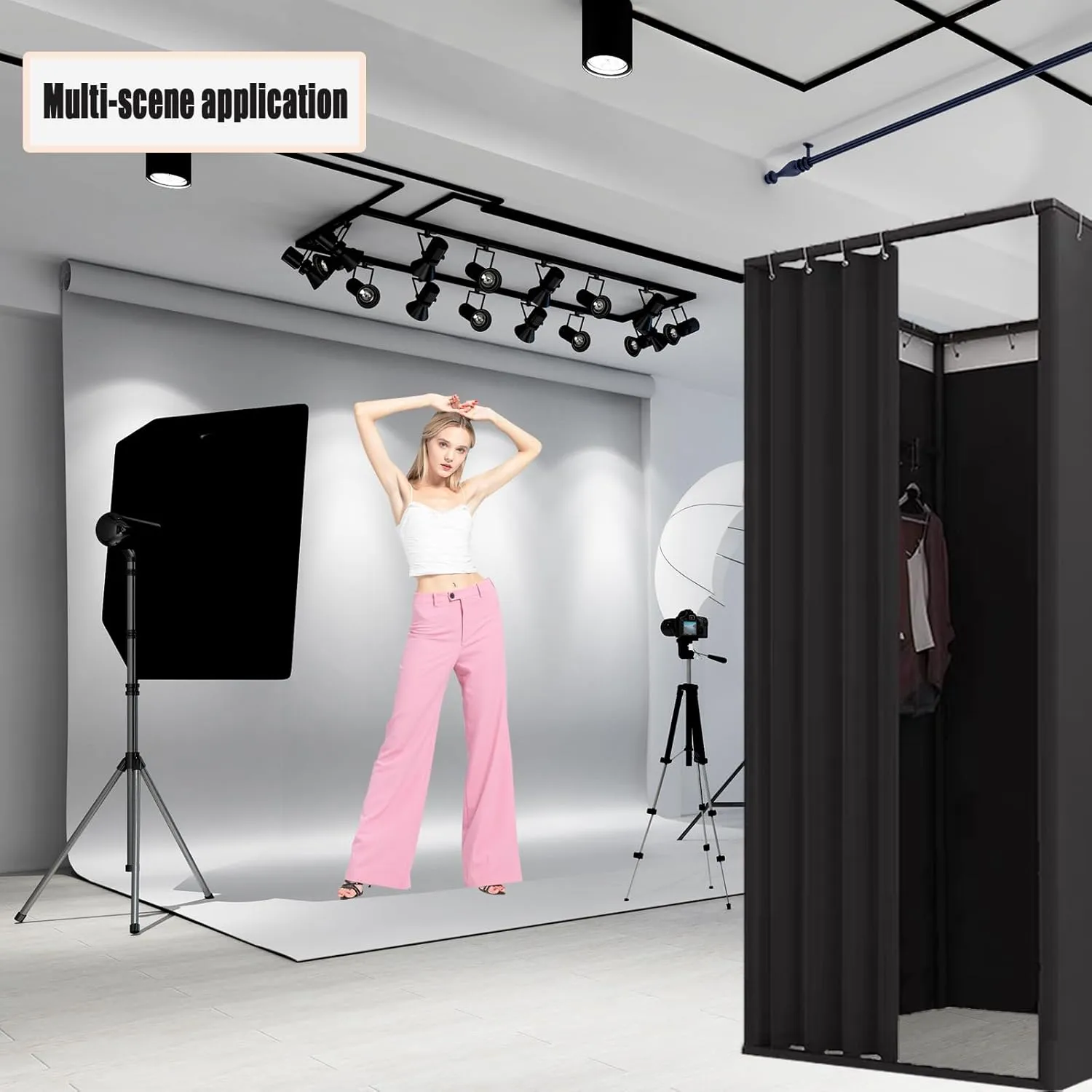 TEENKON Pop up Clothing Store Fitting Room, Portable Changing Room with Shading Curtain Used in Office, Mall, Boutique, Home, Movable Temporary Mobile Privacy Protection (Black, 39x39x79 inches)