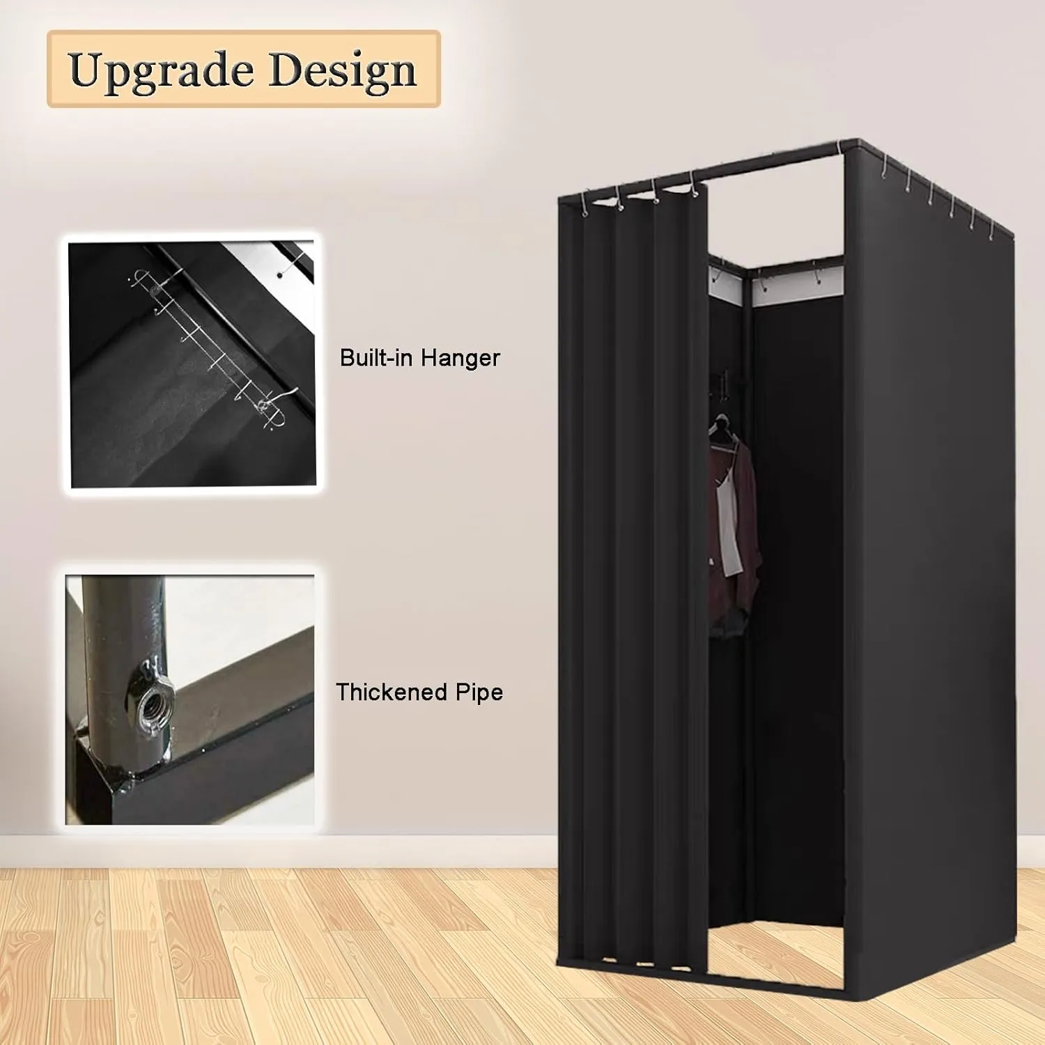 TEENKON Pop up Clothing Store Fitting Room, Portable Changing Room with Shading Curtain Used in Office, Mall, Boutique, Home, Movable Temporary Mobile Privacy Protection (Black, 39x39x79 inches)