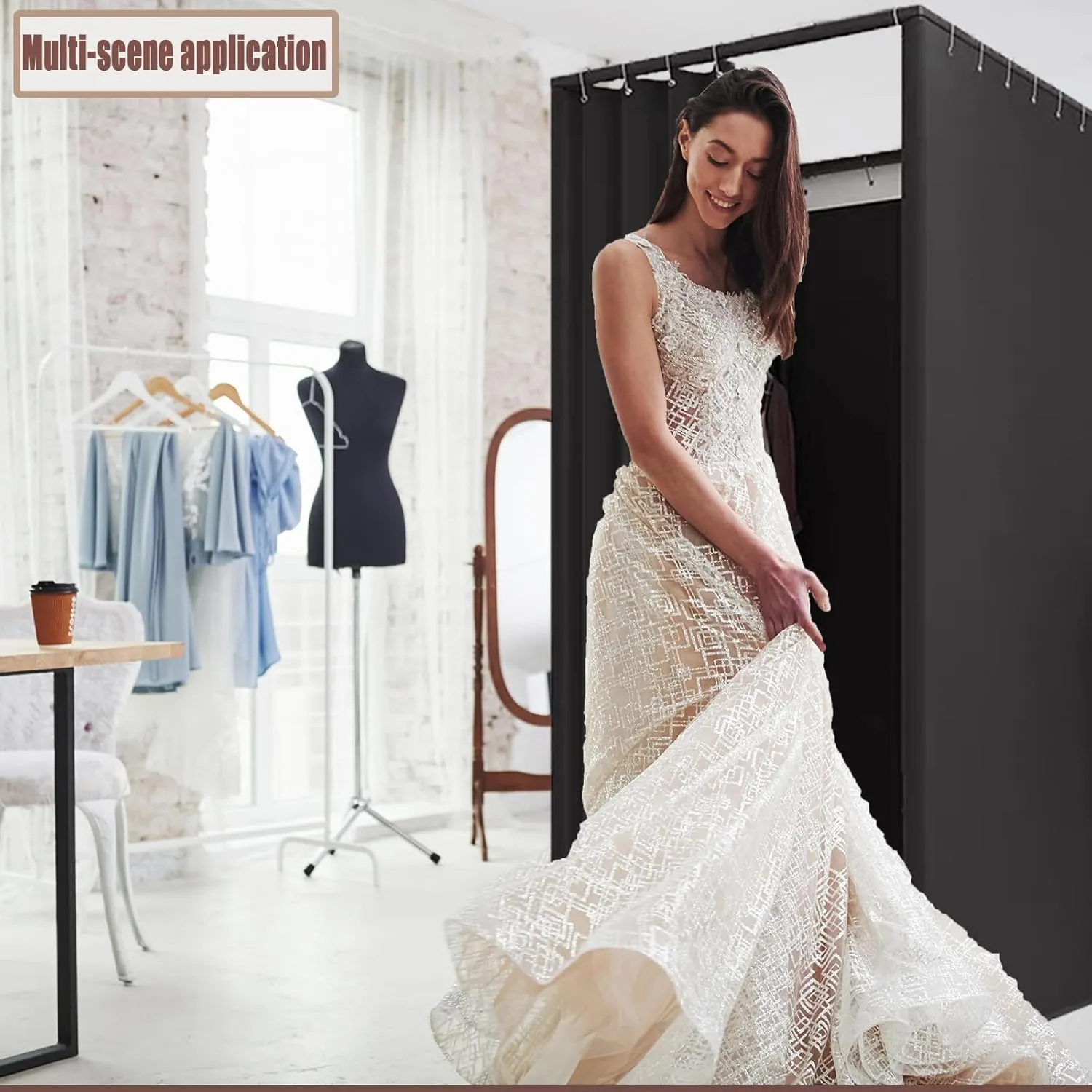 TEENKON Pop up Clothing Store Fitting Room, Portable Changing Room with Shading Curtain Used in Office, Mall, Boutique, Home, Movable Temporary Mobile Privacy Protection (Black, 39x39x79 inches)